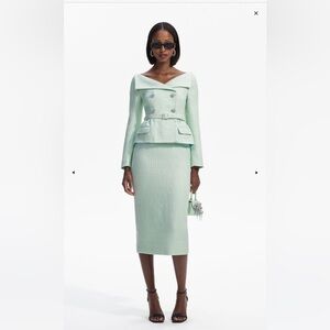 Self-Portrait mint green boucle tailored midi dress. New season